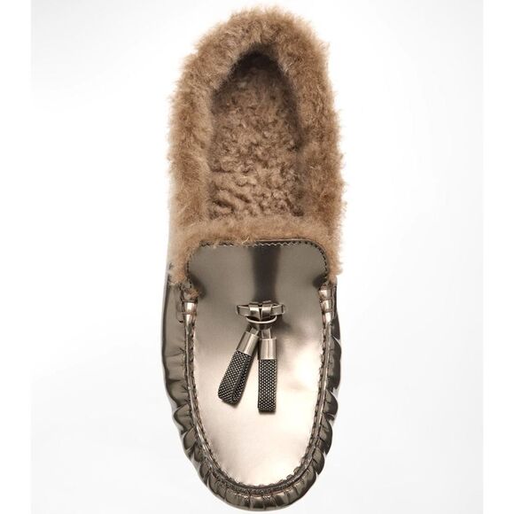Brunello Cucinelli Monili Metallic Lamb Shearling Fur Driver Loafers 40 - Picture 4 of 6